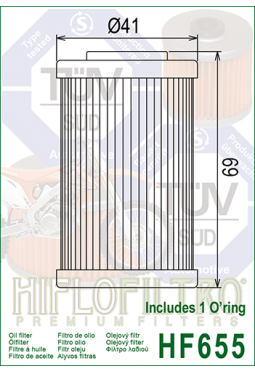 Filtro aceite HIFLOFILTER HF655 KTM 250 EXC-F 07-09 SX-F 06-09 XC-F XCF-W