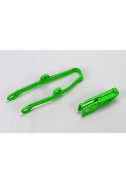 KIT GUIA CADENA + CUBRE HORQUILLON UFO KXF250 2009-2016 KXF450 2009-2015 VERDE